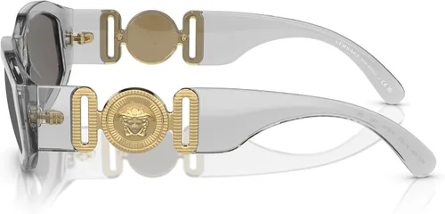 Vista 2 de Versace Gafas de sol para hombre, montura negra, lentes gris oscuro, 2.087 in