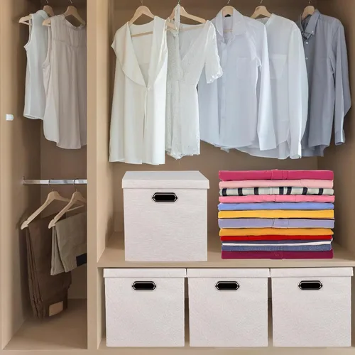 Vista 7 de Contenedores de almacenamiento con tapas, cajas plegables de tela de lino, contenedores organizadores con tapa, cesta de almacenamiento plegable