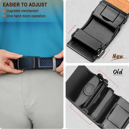 Vista 4 de BULLIANT Cinturones para Hombre Paquete de 2, Cinturón Deslizante de Trinquete Ajustable Para Regalo Hombres Vestido Casual 1 38", Corte para Ajustar