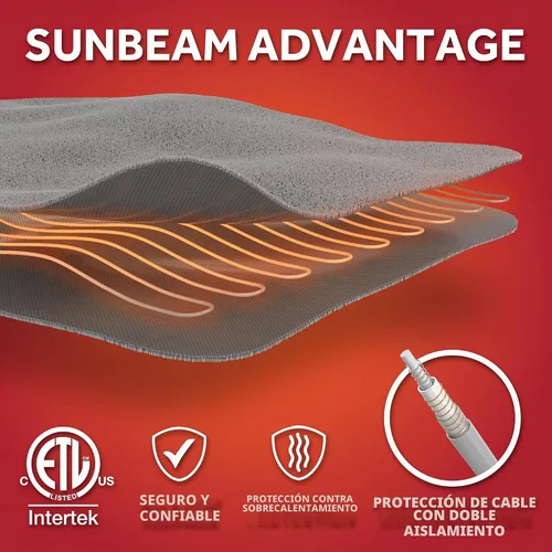 Vista 7 de Sunbeam Electric Royal Luxe - Manta eléctrica calefactora de microfelpa con 12 configuraciones de calor, apagado automático seleccionable de 12 Azul