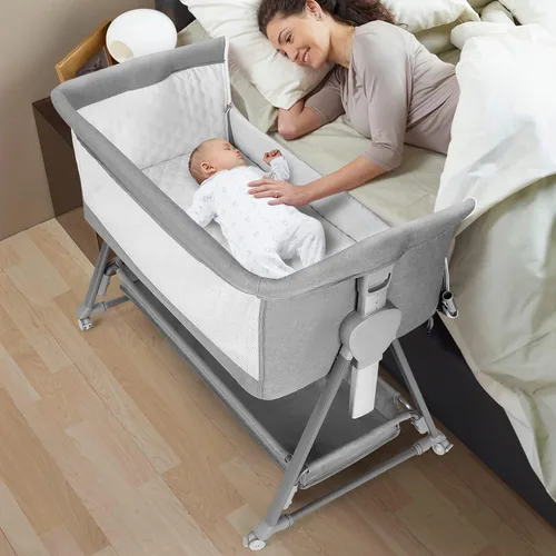 Vista 9 de Cowiewie Moisés Junto a la Cama, Moisés para Bebé con 7 Alturas Ajustables, Moisés Junto a la Cama para Bebé con Almacenamiento, Malla Transpirable