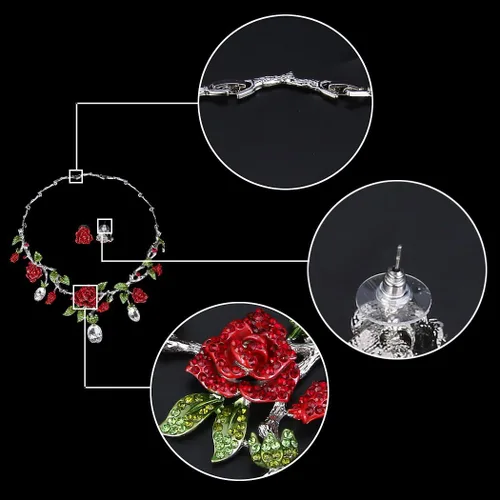 Vista 5 de EVER FAITH Juego de aretes y collar de hoja verde con cristales de diamantes de imitación para mujer