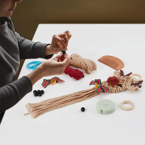 Vista 5 de ORIGACH Juego de 2 alces de macramé de Navidad, kit de adornos de Navidad fáciles de macramé, con instrucciones (idioma español no garantizado)