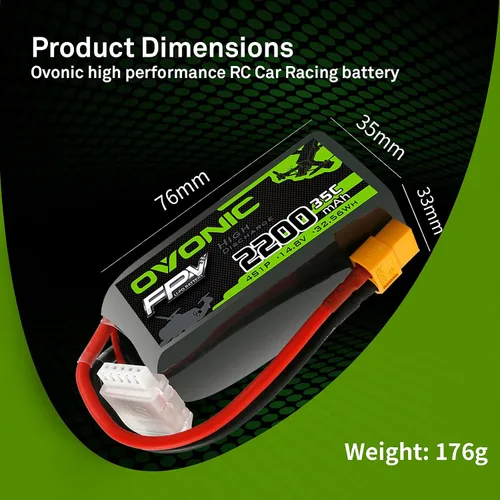 Vista 5 de OVONIC 4s Lipo Batería 35C 2200mAh 14.8V Lipo Batería con XT60 Conector para Avión RC Quadcopter Helicóptero FPV Drone