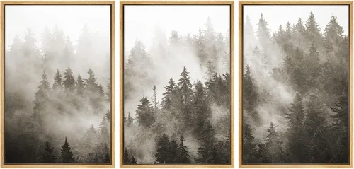 Vista 52 de SIGNWIN Lienzo enmarcado para pared, juego de arte nublado de tormenta, cielo, bosque otoñal, árboles, rústico, naturaleza, fotografía, realismo