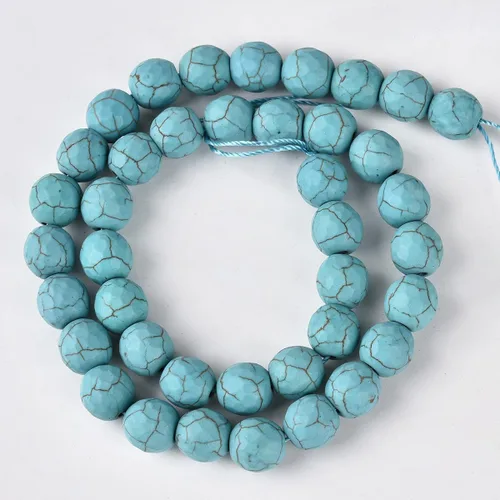 Vista 6 de Cuentas redondas de piedra semipreciosa de color turquesa azul facetado de 0.394 pulgadas (0.394 in) para hacer joyas de 15 pulgadas (38-40 unidades)
