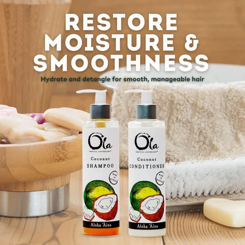 Vista 3 de Ola Tropical Apothecary - Juego de champú y acondicionador de coco, 8 onzas líquidas cada uno Awapuhi, miel, taro y kukui, hidratante, suavizante