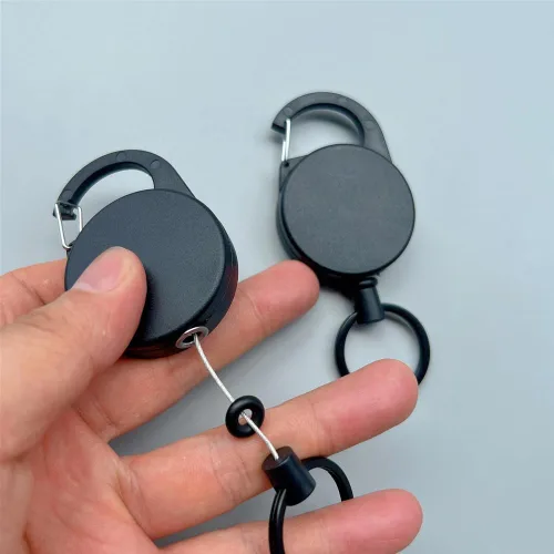 Vista 7 de 2 llaveros retráctiles, llaveros robustos y resistentes, llavero retráctil, clip para cinturón con mosquetón multiherramienta, cordón de 25 pulgadas