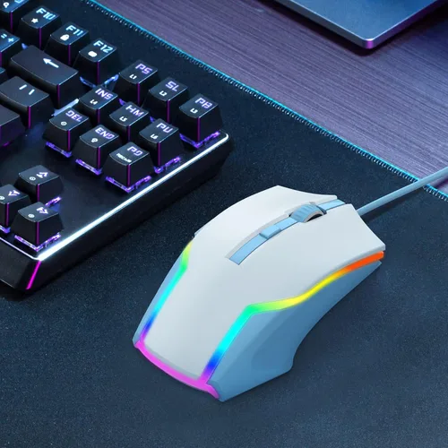 Vista 7 de WEEMSBOX Mouse para juegos con cable con 7 modos retroiluminados RGB mouse blanco para juegos 8000 DPI ajustables 6 botones programables mouse