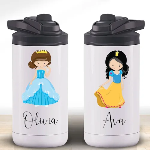 Vista 5 de AVITO Vaso de princesa personalizado Botella de agua aislada de acero inoxidable de 12 onzas para niños Regalo de princesa personalizado