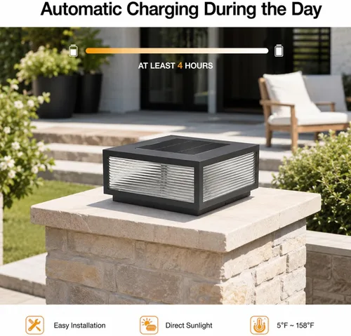 Vista 5 de Luces solares para postes al aire libre, de lujo, modernas, con tapa de poste solar, luz de columna de cubierta de valla con IP65, luces de pilar