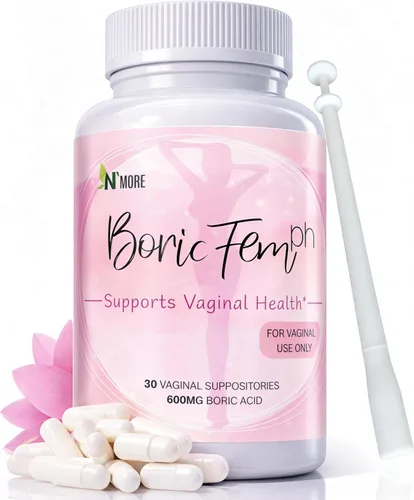Vista 10 de N'More Supositorios vaginales de ácido bórico, 100% puros, fabricados en Estados Unidos, suplemento de salud vaginal de Boricfem, 30 porciones