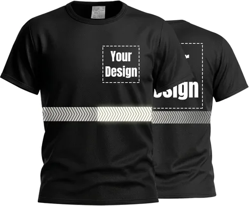 Vista 9 de Camiseta Hi Vis con tira reflectante de alta visibilidad, camisetas de seguridad personalizadas para tu logotipo, camisas de trabajo al aire libre