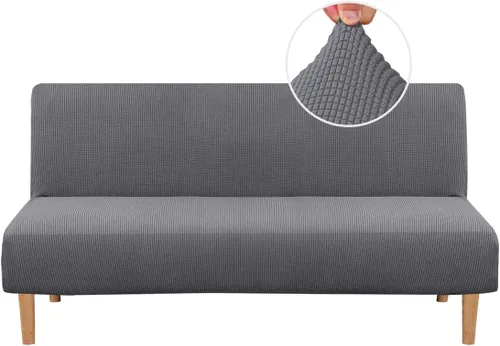 Vista 22 de H.VERSAILTEX Funda elástica para futón sin brazos, funda protectora elástica para sofá cama, textura rica en elastano, pequeños cuadros de tela Negro