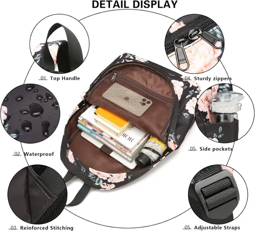 Vista 2 de Juego de mochila escolar de lona ligera para adolescentes, niñas, mujeres, niños, bolsa de libros universitaria para laptop de 14 pulgadas, Portátil