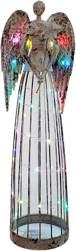 Vista 9 de Y&K Decor - Estatua de ángel de metal envejecido para jardín, patio, césped, patio, decoración de interiores y exteriores, Navidad (25.5 pulgadas)