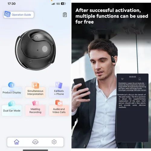 Vista 3 de Traductor de idiomas Auriculares, Audífonos Traductores en Tiempo Real, Soporte 75 Idiomas Auricular Inalámbrico Bluetooth (Beige)