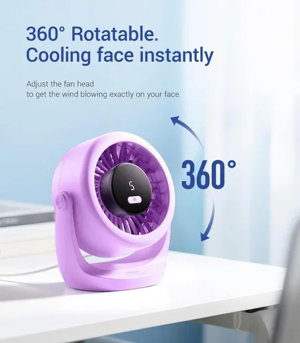 Vista 6 de Diveblues TurboBreeze - Ventilador de escritorio USB, mini ventilador de escritorio ultra silencioso, viento potente, pantalla LED, 5 velocidades