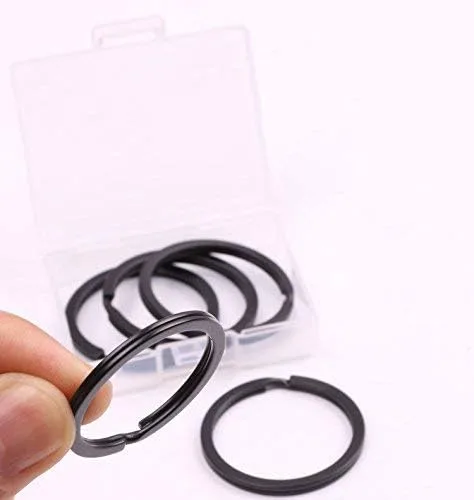Vista 2 de Shapenty 1.378 in1.38 pulgadas de metal negro plano dividido llavero anillo conector circular llavero soporte para el hogar llaves organización