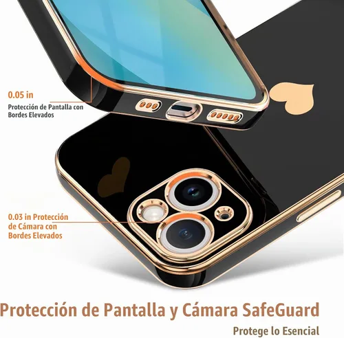 Vista 3 de Teageo Funda para iPhone 13 mini para mujeres y niñas, diseño de corazón de Negro
