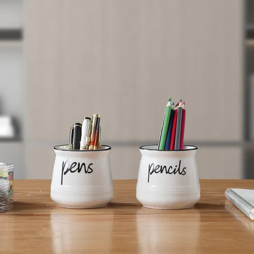 Vista 7 de Soporte para lápices de porcelana, soporte para bolígrafos de cerámica (blanco) Porcelain ceramic, pen & pencil holder, sturdy, easy-clean