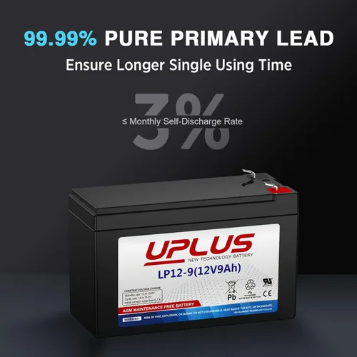 Vista 2 de UPLUS - Batería AGM recargable de 12 voltios y 9 Ah, batería LP12-9 SLA con terminales F2, reemplaza baterías de 12 V 7 Ah 8 AH aptas para APC UPS