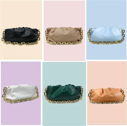 Vista 6 de Bolsa de cadena para mujer Bolso de mano con forma de nube Bolso de hombro con eslabones de cadena fruncidos