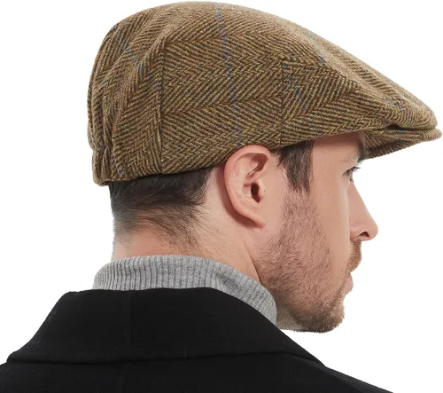 Vista 5 de Gorras de Newsboy para hombre, mezcla de lana de tweed clásica, sombrero de hiedra, pata de gallo, espiga, a cuadros, sombrero de copa plana unisex