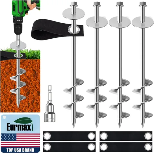 Vista 14 de Anclajes de suelo Eurmax USA Anclajes de trampolines con tornillo para vientos fuertes Estacas de tienda de campaña de alta resistencia Anclajes