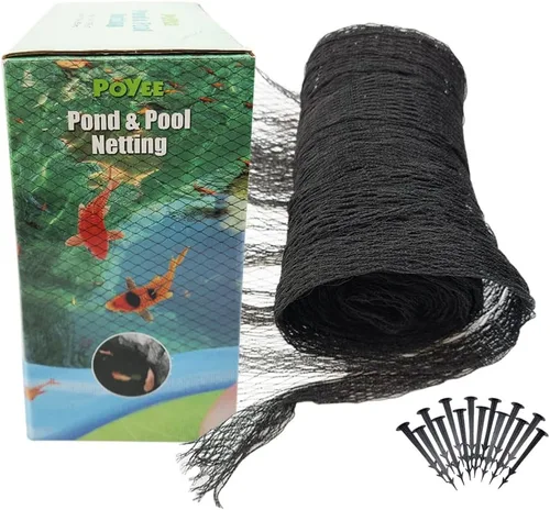 Vista 9 de POYEE Red de estanque de 10 x 10 pies para hojas, red de hoja, red de estanque con pequeña malla fina que protege a los peces Koi de pájaros, gatos