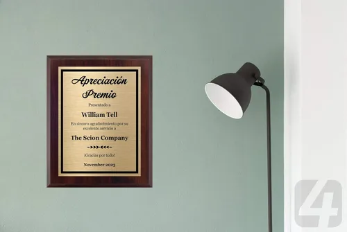Vista 4 de Placa de premio español Apreciación 8 x 10 – Premio personalizado, personaliza ahora
