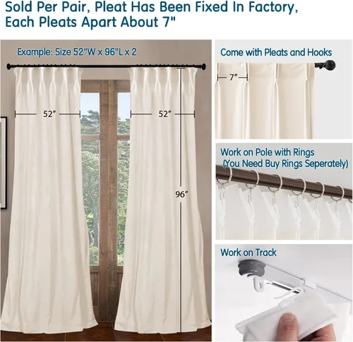 Vista 5 de LETAU Cortinas opacas plisadas con forro de 63 pulgadas de largo, cortinas térmicas con peso de terciopelo de lujo, 26 pulgadas de ancho x 45