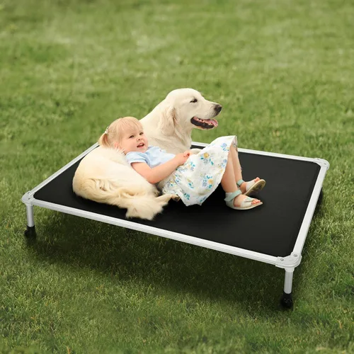 Vista 68 de Veehoo Cama elevada para perros a prueba de mordidas - Cuna elevada refrescante para mascotas - Marco de aluminio plateado y tela de malla