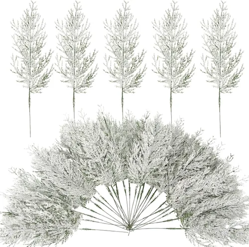 Vista 9 de Hananona Ramas de pino artificiales, 40 tallos de cedro sintético de Navidad, ramas de cedro sintético artificiales, púas de pino de Navidad falsas