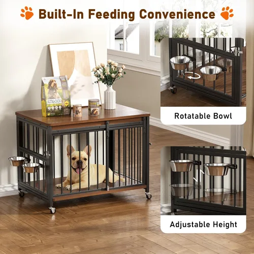 Vista 5 de Cofiyard Muebles de Jaula para Perros, Perrera de Madera de 32'' para Interiores con Puerta Frontal Deslizante, Aberturas Multi-Laterales y Ventana