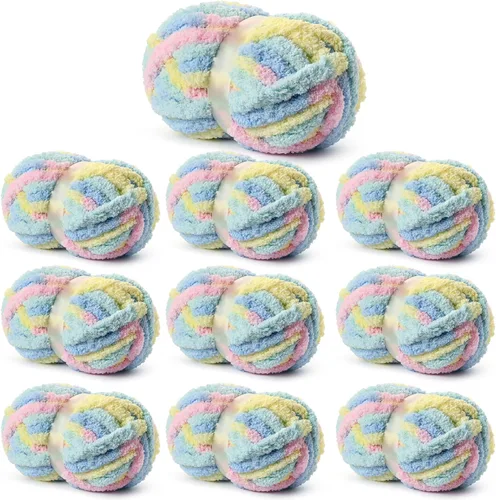 Vista 34 de Paquete de 10 hilos de chenilla jumbo gruesos, multicolor 10 azul-rosa-púrpura