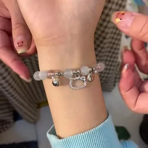 Vista 3 de KT - Pulseras de gato Y2k Gyaru Kawaii Gato lindo ópalo cuentas pulseras elásticas para niñas y mujeres, Ópalo