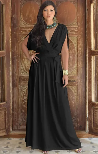 Vista 4 de KOH KOH Formal Short Sleeve Cocktail Flowy V-Neck Gown
