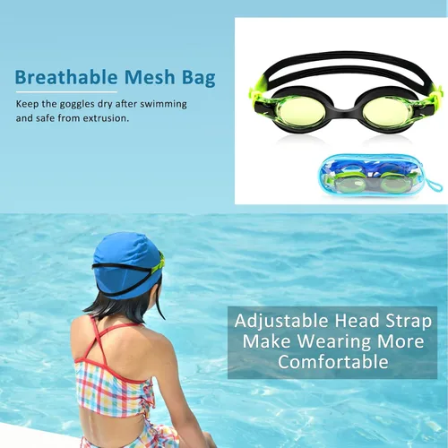 Vista 2 de Kids Swim Goggles 2 Pack, Anti Fog No Leak Swimming Goggles for Boys Girls Ages 6-14, Wide View Swim Goggles Kids