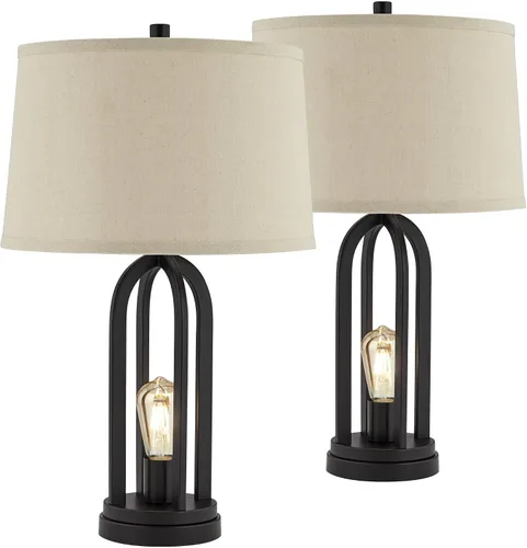 Vista 2 de Marcel 24 1/4" alta lámpara de mesa USB Juego de 2 luces LED de noche negro moderno