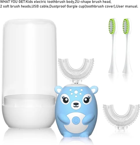 Vista 7 de Cepillos de dientes eléctricos para niños, en forma de U, cepillo de dientes automático sónico con 4 cabezales de cepillo, seis modos de limpieza