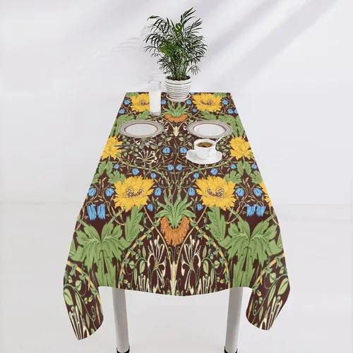 Vista 45 de Mantel Floral Retro de Pájaros, Diseño Original Bohemio William Morris Estampado Cubierta de Mesa para Hogar Picnic Fiesta Comedor Cocina William