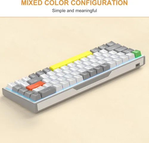 Vista 2 de MageGee SKY68 - Teclado mecánico para juegos, 68 teclas intercambiables en caliente, compacto con retroiluminación LED azul, teclado ergonómico
