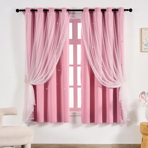Vista 37 de Anytime - Cortinas para dormitorio de niñas con estrella hueca, cortinas opacas para habitación de niños, cortinas largas para oscurecer