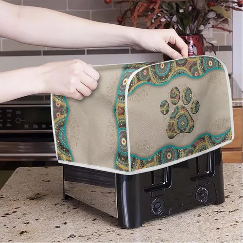 Vista 3 de Tostadora de 2 rebanadas con estampado de mandala bohemio, cubierta a prueba de polvo con protección de huellas dactilares Pata de mandala boho