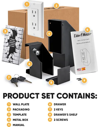 Vista 5 de Elder Welder® Caja fuerte de pared oculta con toma eléctrica Placa de pared 100% real incluida Fácil de instalar Caja fuerte oculta