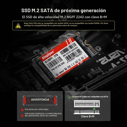 Vista 2 de KingSpec NT Series M.2 2242 SSD SATA de 128 GB - No compatible con NVMe Socket, unidad interna de estado sólido Sata 3 de 6 Gb/s, para Ultrabook