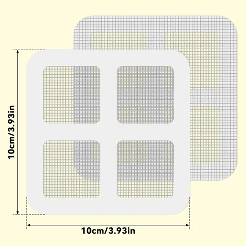 Vista 5 de 100 piezas desechables para cabello de ducha, cubiertas de drenaje de malla de 4 x 4 pulgadas y calcomanías, protector de filtro para ducha, bañera