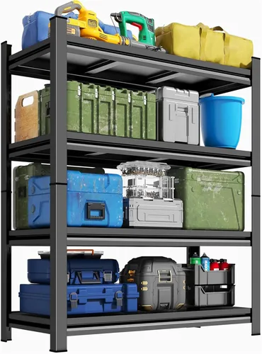 Vista 17 de Estantería resistente, estantes de garaje de 5 niveles de 40 pulgadas de ancho, estante de almacenamiento de metal ajustable para garaje, cocina