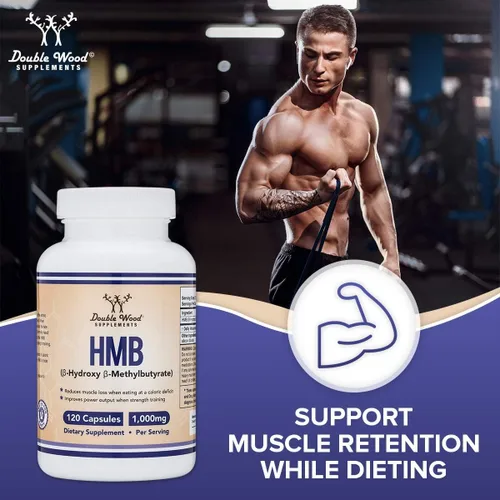 Vista 5 de Double Wood Supplements Suplemento HMB, probado por terceros, sin OMG, sin gluten, 120 cápsulas, 1000 mg por porción, 500 mg por cápsula